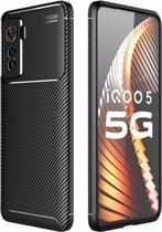 Voor VIVO IQOO５ koolstofvezel textuur schokbestendig TPU-hoesje (zwart)