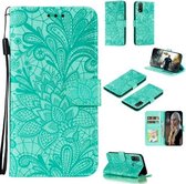 Voor Huawei P Smart 2020 Kant Bloem Embossing Patroon Horizontale Flip Leren Hoes, met Houder & Kaartsleuven & Portemonnee & Fotolijst & Lanyard (Groen)