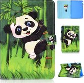 voor Huawei MediaPad T5 Gekleurde tekening Stiksels Horizontale flip lederen tas, met houder en kaartsleuven (Panda)