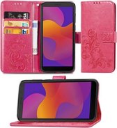 Voor Huawei Y5P 2020 & Honor 9S Lucky Clover Pressed Flowers Pattern Leather Case met houder & kaartsleuven & portemonnee & draagriem (Rose)