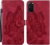 Voor Samsung Galaxy S20 Retro Skin Feel Butterflies Embossing Horizontale Flip Leather Case met houder & kaartsleuven & portemonnee (rood)