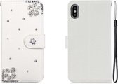 Voor iPhone XS Max Horizontale Flip Effen Kleur Strass Leren Case met Kaartsleuf & Portemonnee & Houder (Diagonale Bloem)