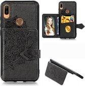 Voor Huawei Y6 (2019) Mandala Reliëf Magnetische Doek PU + TPU + PC Case met Houder & Kaartsleuven & Portemonnee & Fotolijst & Riem (Zwart)