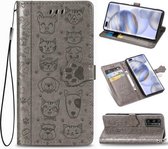 Voor Huawei Honor 30 Pro / 30 Pro + mooie kat en hond reliëfpatroon horizontale flip lederen tas, met houder & kaartsleuven & portemonnee & cartoon sluiting & lanyard (grijs)