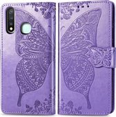 Voor Vivo Y19 Butterfly Love Flower Reliëf Horizontale Flip Leren Case met Beugel / Kaartsleuf / Portemonnee / Lanyard (Lichtpaars)