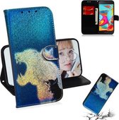Gekleurd tekenpatroon Kleurrijke magnetische gesp Horizontale flip PU lederen tas met houder & kaartsleuven & portemonnee & lanyard voor Galaxy A2 Core (kat en luipaard)