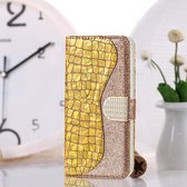 Laser Glitter Poeder Bijpassende Krokodil Textuur Horizontale Flip Leren Case voor Galaxy A20e, met Kaartsleuven & Houder (Goud)