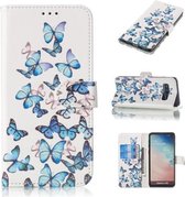Gekleurde tekening marmer patroon horizontale flip PU lederen tas met houder & kaartsleuven & portemonnee voor Galaxy S10 (kleine vlinders)