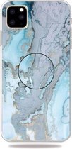 3D marmeren zachte siliconen TPU-hoes met beugel voor iPhone 11 Pro Max (zilverblauw)