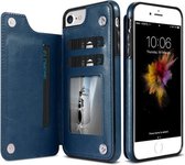 FLOVEME voor iPhone 8 & 7 Crazy Horse Texture Horizontale lederen beschermhoes met kaartsleuven en houder (donkerblauw)