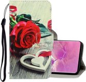 Voor Galaxy S10 Plus 3D Gekleurde Tekening Horizontale Flip PU Leren Case met Houder & Kaartsleuven & Portemonnee (Rode Roos)