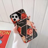 Plating Splicing Pattern Soft TPU beschermhoes voor iPhone 12 Pro Max (stiksels zwarte bloemen)