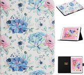 Voor iPad Pro 10,5 inch bloemenpatroon horizontale flip lederen tas met kaartsleuven en houder (blauwe bloem op wit)