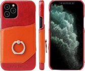 Voor iphone 12 mini Fierre Shann olie wax textuur lederen achterkant case met 360 graden rotatie houder & kaartsleuf (rood + lichtbruin)