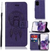 Voor Galaxy S20 + Windgong Uil Embossing Patroon Horizontale Flip Leren Case met Houder & Kaartsleuven & Portemonnee (Paars)