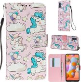 Voor Galaxy A11 3D schilderij horizontale flip lederen tas met houder & kaartsleuf & portemonnee & lanyard (roze pony)