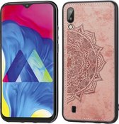 Voor Galaxy M10 Reliëf Mandala-patroon PC + TPU + stoffen telefoonhoes met draagkoord & magnetisch (roségoud)