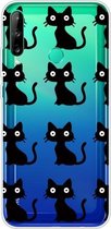 Voor Huawei P40 Lite E gekleurd tekeningpatroon zeer transparant TPU beschermhoes (zwarte kat)