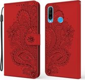 Voor Huawei P30 lite / Nova 4e Pauw Reliëfpatroon Horizontale Flip Leren Case met Houder & Kaartsleuven & Portemonnee & Lanyard (Rood)