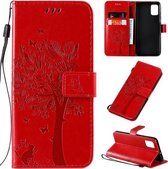 Voor Galaxy A51 Tree & Cat Pattern Pressed Printing Horizontale Flip PU lederen tas met houder & kaartsleuven & portemonnee & lanyard (rood)