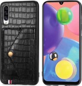 Voor Galaxy A70 / A70s Krokodilpatroon PU + TPU + PVC Breukvast gsm-hoesje met magnetische onzichtbare houder & houder & kaartsleuven (zwart)