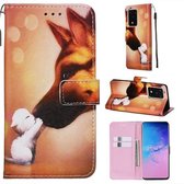 Voor Galaxy S20 Ultra Gekleurde Tekening Patroon Plain Weave Horizontale Flip Leren Case met Houder & Kaartsleuf & Portemonnee & Lanyard (Hound Kiss)