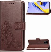 Voor Galaxy A71 Lucky Clover Pressed Flowers Pattern Leather Case met houder & kaartsleuven & portemonnee & draagriem (bruin)