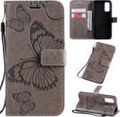 Voor Galaxy S20 Pressed Printing Butterfly Pattern Horizontale Flip PU lederen tas met houder & kaartsleuven & portemonnee & lanyard (grijs)
