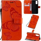 Voor Galaxy S20 Pressed Printing Butterfly Pattern Horizontale Flip PU lederen tas met houder & kaartsleuven & portemonnee & lanyard (oranje)