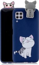 Voor Huawei P40 Lite Cartoon schokbestendig TPU beschermhoes met houder (likkende kat)