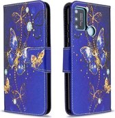 Voor Huawei Honor 9A Gekleurde Tekening Patroon Horizontale Flip Leren Case met Houder & Kaartsleuven & Portemonnee (Paarse Vlinder)