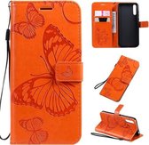 Voor Huawei Enjoy 10s Pressed Printing Vlinderpatroon Horizontale Flip PU-lederen hoes met houder & kaartsleuven & portemonnee & lanyard (oranje)