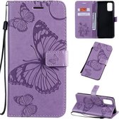 Voor Galaxy S20 Ultra Pressed Printing Butterfly Pattern Horizontale Flip PU lederen tas met houder & kaartsleuven & portemonnee & lanyard (paars)