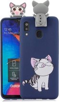 Voor Galaxy A40 Cartoon schokbestendige TPU beschermhoes met houder (kat)