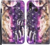 Voor Samsung Galaxy A20 / A30 Gekleurde Tekening Patroon Horizontale Flip Leren Case met Houder & Kaartsleuven & Portemonnee (Windgong Wolf)