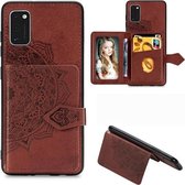 Voor Samsung Galaxy A41 Mandala Reliëf Magnetische Doek PU + TPU + PC Case met Houder & Kaartsleuven & Portemonnee & Fotolijst & Riem (Brwon)