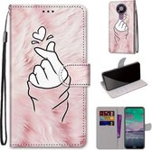 Voor Nokia 3.4 Gekleurde Tekening Cross Textuur Horizontale Flip PU Lederen Case met Houder & Kaartsleuven & Portemonnee & Lanyard (Roze Handen Hart)