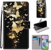 Voor Motorola Moto G 5G Gekleurde Tekening Cross Textuur Horizontale Flip PU Lederen Case met Houder & Kaartsleuven & Portemonnee & Lanyard (Golden Butterfly Group)