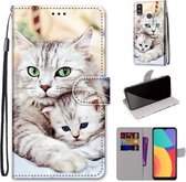 Voor Alcatel 1L (2021) Gekleurde tekening Cross Texture Horizontale Flip PU lederen tas met houder & kaartsleuven & portemonnee & lanyard (Big Cat Holding Kitten)