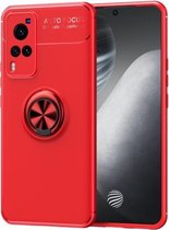 Voor vivo X60 metalen ringhouder 360 graden roterende TPU-hoes (rood + rood)