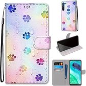Voor Motorola Moto G8 Gekleurde Tekening Cross Textuur Horizontale Flip PU Lederen Case met Houder & Kaartsleuven & Portemonnee & Lanyard (Voetafdruk Waterdruppels)