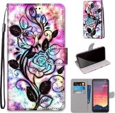 Voor Nokia C2 Gekleurde Tekening Cross Textuur Horizontale Flip PU Lederen Case met Houder & Kaartsleuven & Portemonnee & Lanyard (Kleur Bodem Holle Bloem)