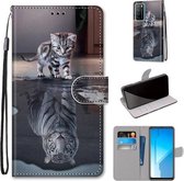 Voor Huawei Honor Play4 Gekleurde Tekening Cross Textuur Horizontale Flip PU Lederen Case met Houder & Kaartsleuven & Portemonnee & Lanyard (Kat Wordt Tijger)