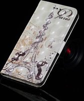 3D-schilderijpatroon Gekleurde tekening Horizontale Flip PU-lederen tas met houder & kaartsleuven & portemonnee voor iPhone X / XS (paar Eiffeltoren)