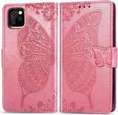 Butterfly Love Flowers Embossing Horizontale Flip Leather Case voor iPhone 11 Pro met houder & kaartsleuven & portemonnee & lanyard (roze)