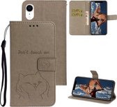 Voor iPhone XR Chai Dog Pattern Horizontale flip lederen hoes met beugel & kaartsleuf & portemonnee & lanyard (grijs)