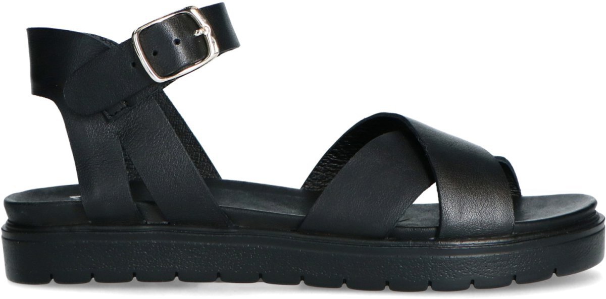 Manfield Leren Dames Sandalen - Zwart - Maat 37