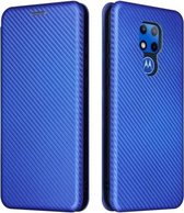 Voor Motorola Moto G Play (2021) Koolstofvezel Textuur Magnetische Horizontale Flip TPU + PC + PU lederen tas met kaartsleuf (blauw)