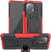 Voor Geschikt voor Xiaomi Mi 11 Tyre Texture Shockproof TPU + PC beschermhoes met houder (rood)