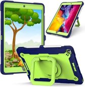 Contrasterende kleur schokbestendige robot siliconen + pc-hoes met polsbandhouder voor iPad 10.2 & 10.2 (2020) (marineblauw + geelgroen)